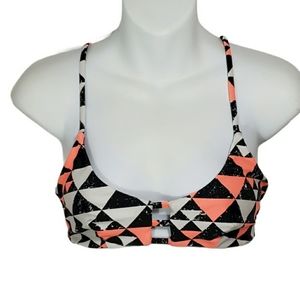 Sole East Geometric Cage Back Bikini Top Black White Salmon Size Small Swimwear